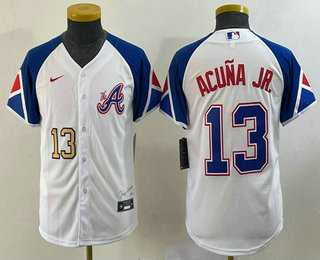 Youth Atlanta Braves #13 Ronald Acuna Jr Number White 2023 City Connect Cool Base Stitched Jersey->mlb youth jerseys->MLB Jersey